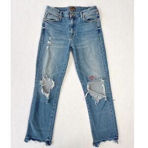 MOTHER Rascal Ankle Snippet Chew Jeans Blue Distressed Womens Size 30